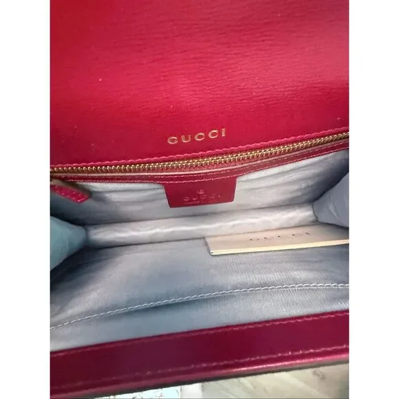 Gucci Logo Suede Flap GG Ring Logo Torchon Crossbody Bag Red Women's OS
